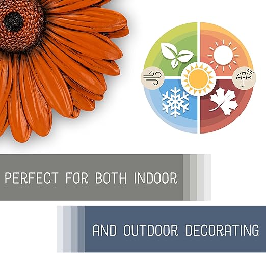 NAT & Jules Gerbera Daisy Flower Shaped Dimensional Indoor Outdoor 12 inch Cast Resin Decorative Garden Stepping Stone, Patio, Walkway Sculpture Yard Art, Orange