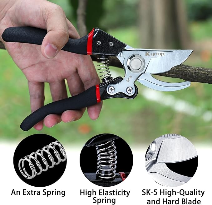 Kynup Pruning Shears for Gardening, Garden Shears Heavy Duty, Bonsai Cutters Shears Pruners, Hedge Clippers, Rose Trimmer Hand Clippers Gardening (Red Black)