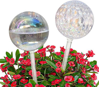 Vividaire 17 Oz 2 Weeks Glass Plant Watering Globes Large for Indoor Outdoor Potted Plants Self Watering Planter Insert Bulbs Water Plants While Away Vacation Devices (Iridescent Large 2-Pack)