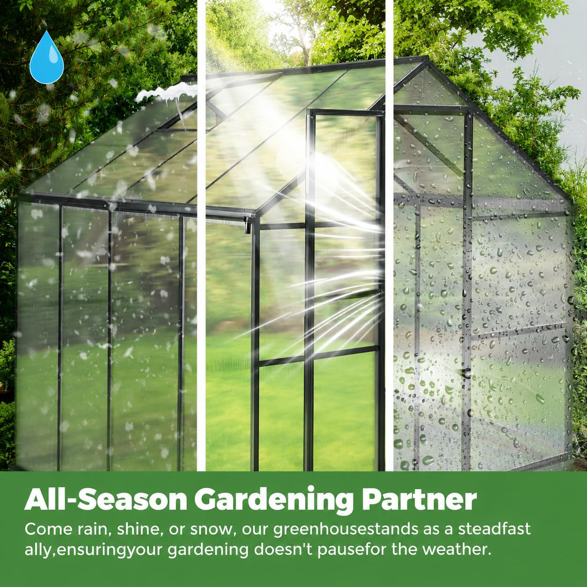 Jiliusure 6x6FT Greenhouse with Polycarbonate Panels Vent, Charcoal Black