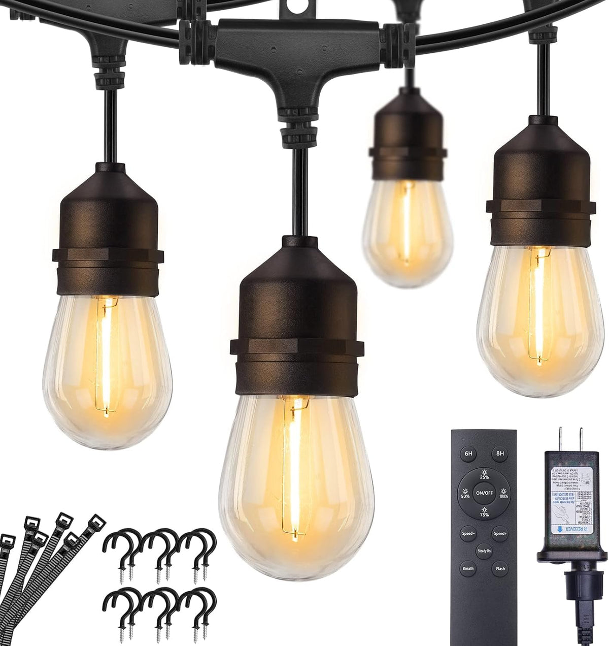 Outdoor String Lights, 157FT 50 Bulbs Shatterproof Patio Lights with Remote