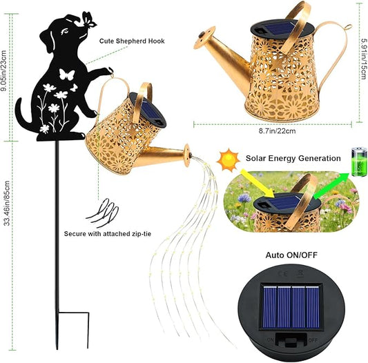 Solar Lights Outdoor, Dog Solar Watering Can Lights, Birthday Gifts for Women Mom Mother's Day Christmas, Waterproof Metal Hanging Lantern Garden Decor Outside Patio Yard Pathway Backyard, 2 Pack