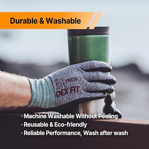 DEX FIT Nitrile Work Gloves FN330, 3 Pairs, 3D-Comfort Stretchy Fit, Firm Grip, Thin & Lightweight, Touch-Screen Compatible, Durable, Breathable & Cool, Machine Washable; Green XS (6)