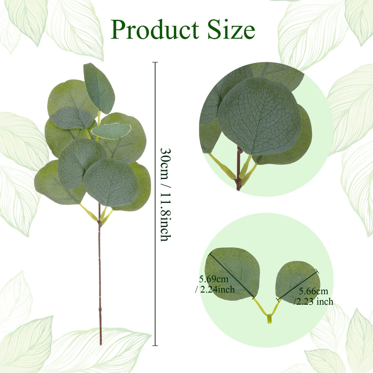 Giegxin 300 Pcs Artificial Eucalyptus Stems Leaves Bulk 11.8 Inches