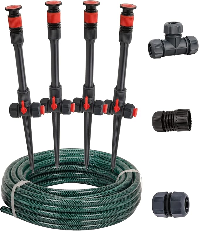 Eden 98063 Multi-Adjustable Flex Design Above Ground Irrigation Garden Sprinkler System, Sprinkler & Hose, DIY Plant Watering Set