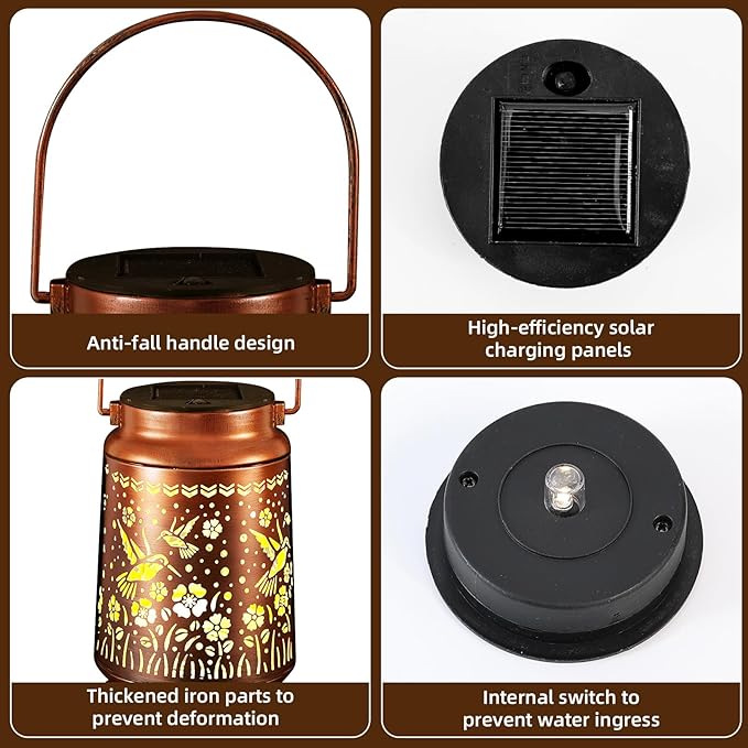 Solar Lanterns Outdoor Waterproof Gifts for Women Grandma Gifts for Mom Hummingbird Garden Decor Solar Hanging Lantern Metal for Patio Yard Festival Pathway Landscape