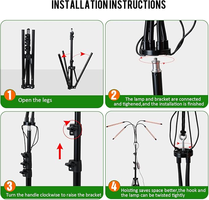 LED Grow Lights for Indoor Plants,LED Plant Grow Light with Stand,Led Full Spectrum,10 Dimmable Levels,3 Modes Timing,Tripod Adjustable 15-72 inch.