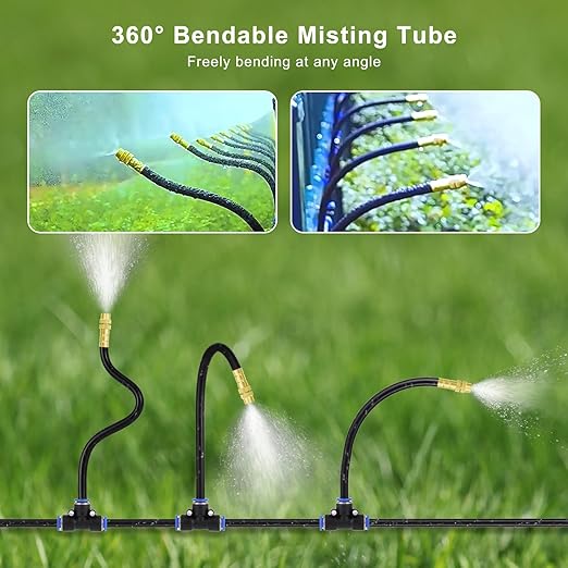 Automatic Drip Irrigation Kit - 50FT with Tool-Free Quick Connectors, 15 Copper Atomizing Nozzles & 360° Bendable Spray for Garden, Greenhouse, Lawn, Plants