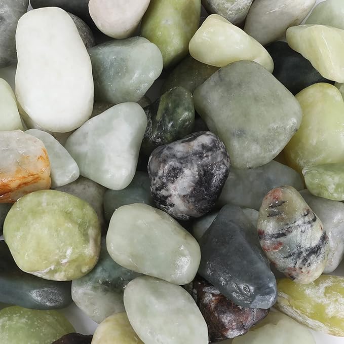 Ausluru 11lbs Natural River Rocks, Polished Pebbles for Plants Garden, 1-2 inch Decorative Jade Stones, Ideal for Fish Tank, Vases, Crafting, Home Decor and Garden Landscaping Rocks,Jade