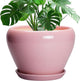 10 Inch Plant Pot - Ceramic Planter for Indoor Plants, Glaze Modern Round Planter with Drainage Hole and Saucer, Gifts for Plant Lovers, Office Patio Home Room Decor, Pink