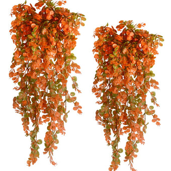 Antspirit 2pcs Artificial Hanging Fall Plants Fake Hanging Plant Faux Eucalyptus Leaf Greenery Vine Outdoor UV Resistant Plastic Plants (2, Fall Orange)