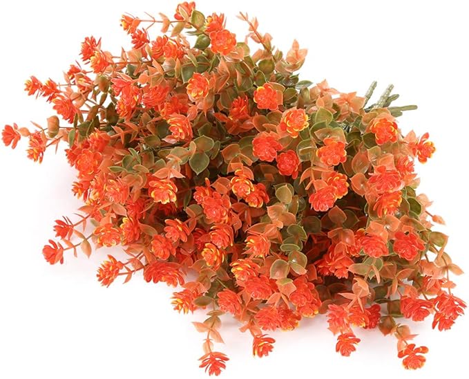 ArtBloom 24 Bundles Artificial Fall Flowers No Fade Faux Autumn Plants, Fake Indoor Outdoor Greenery for Thanksgiving Christmas Wedding Party Home Garden Fireplace Décor (Tangerine)