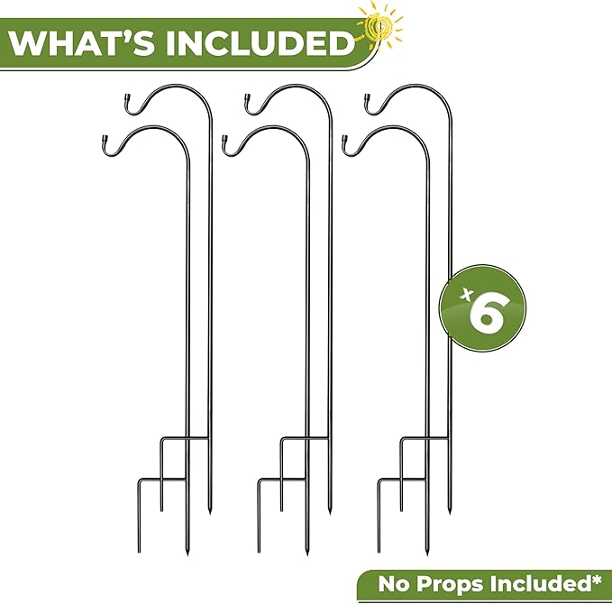 Sorbus Shepherds Hooks for Outdoor - Set of 6 Extendable Garden Planter Stakes for Bird Feeders, Outdoor Décor, Plants, Lights, Lanterns, Flower Baskets, and More! Heavy Duty - Up to 6.5 Lbs. (6 Pack)