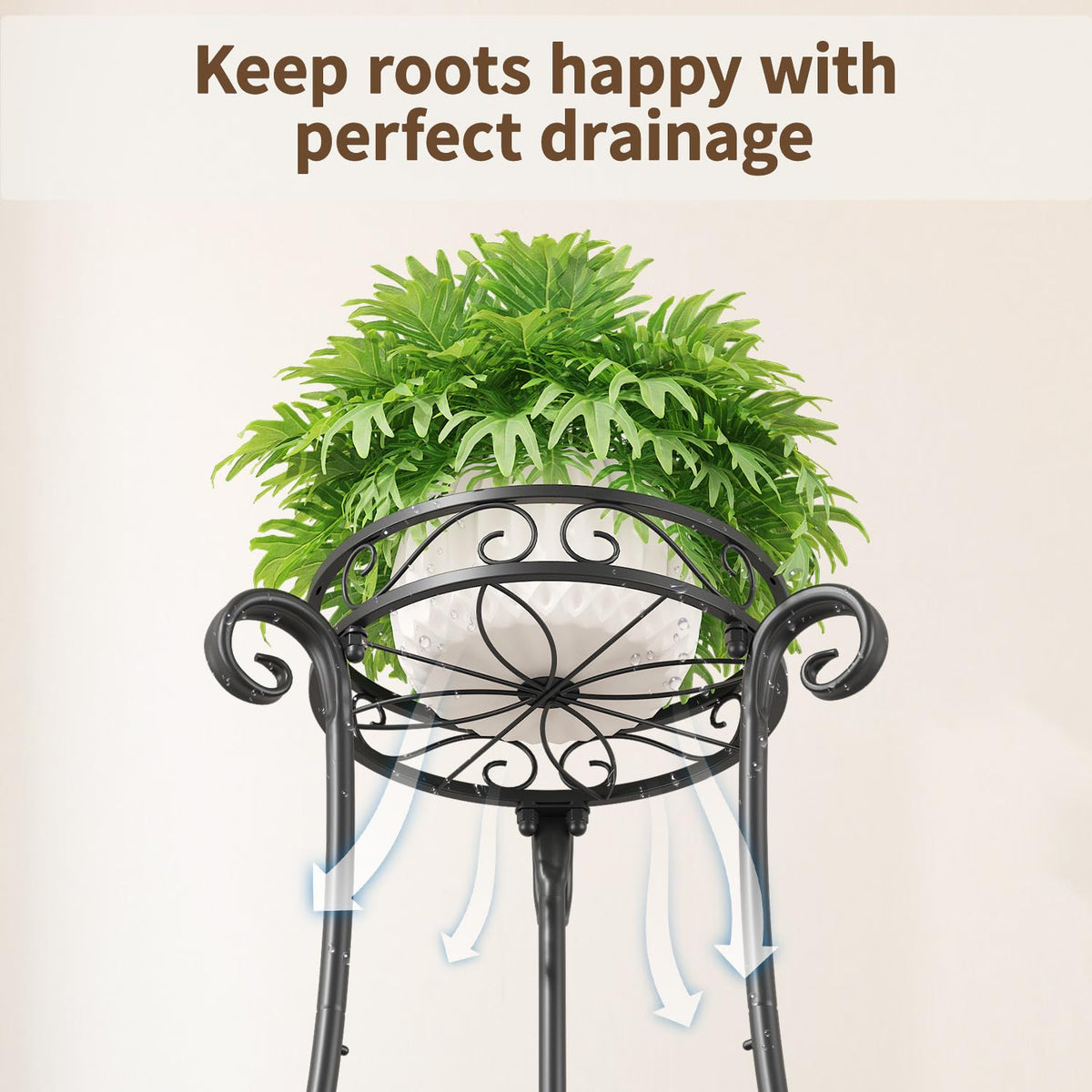 LASZOLA Metal Corner Plant Flower Stand Tall Indoor Outdoor, 2 Tiers Black