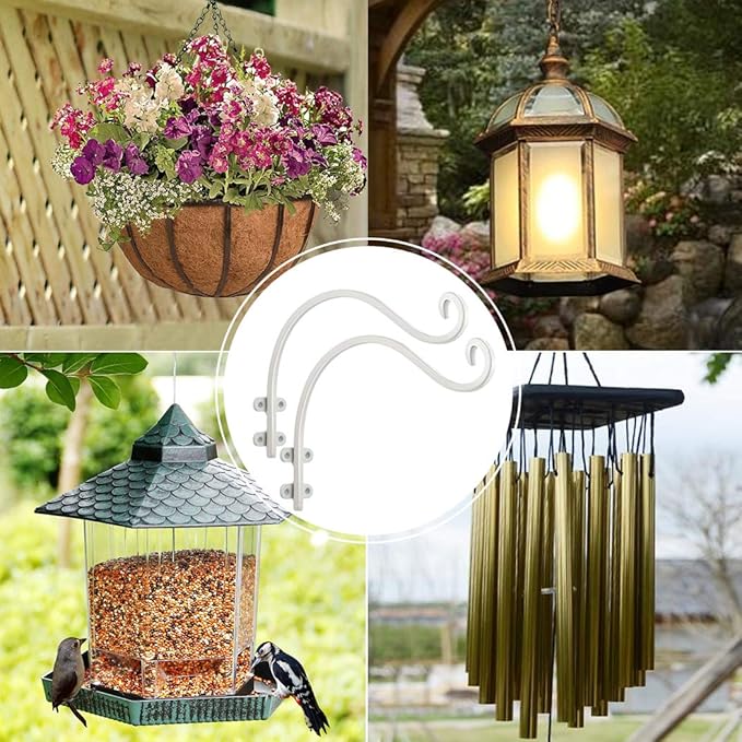 Maosen 12 Inch Plant Hangers Outdoor 2 Pack White, Heavy Duty Plant Hanging Bracket Hook for Flowers Baskets Planter Pots Bird Feeder Lanterns Wind Chimes Outdoor Indoor