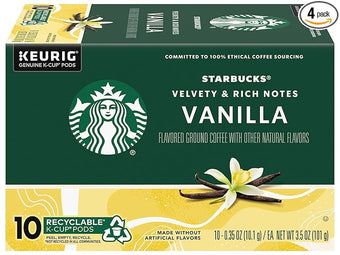 Starbucks Flavored Coffee K-Cup Pods, Vanilla Flavored Coffee, Made without Artificial Flavors, Keurig Genuine K-Cup Pods, 10 CT K-Cups/Box (Pack of 4 Boxes)