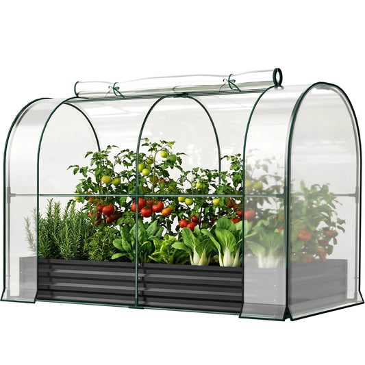 SUNYRISY Outdoor Galvanized Raised Garden Bed with Greenhouse