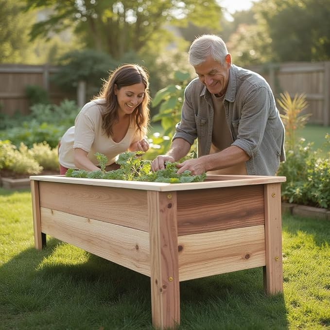 Cedar Raised Garden Bed Planter Box with Legs – Heavy Duty Outdoor Wooden Planter for Vegetables & Flowers, No Bending Elevated Design, Custom Size, Handmade in USA (60in x 15.5in x 16in)