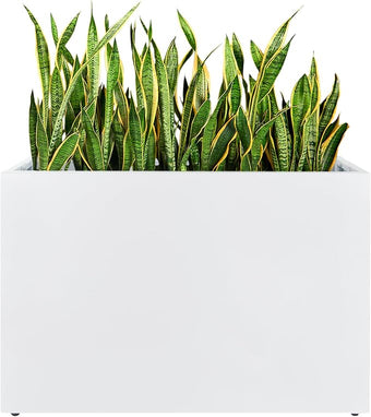 TISUWING Metal Planter Box, No Installation Galvanized Steel Folding Rectangular Planter with Drainage Holes, 35.5"x 10"x 28" White Outdoor Planter for Porch/Patio/Garden