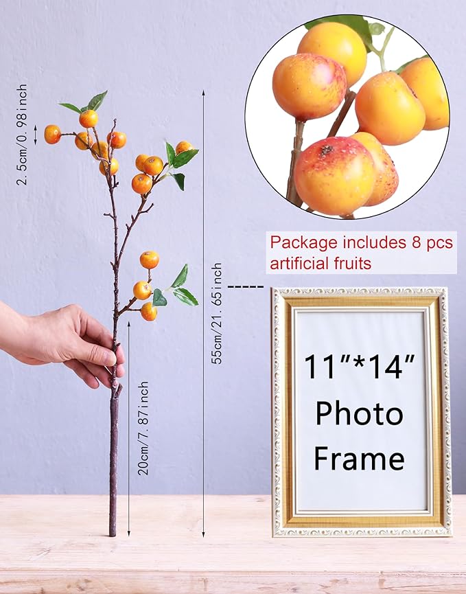 Forlaoers Real Looking 8Pcs 21.6 Inch Orange Faux Berry Stems Artificial Flowers Artificial Berries for Room Office Decor Kitchen Table Vase Arrangements Bathroom Christmas Decorations Indoor