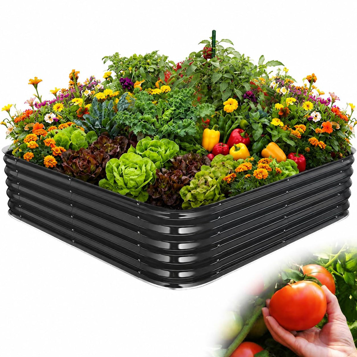 FCCRETA 16.5" Deep Raised Garden Bed 4x4 ft for Vegetables, Herbs & Flowers