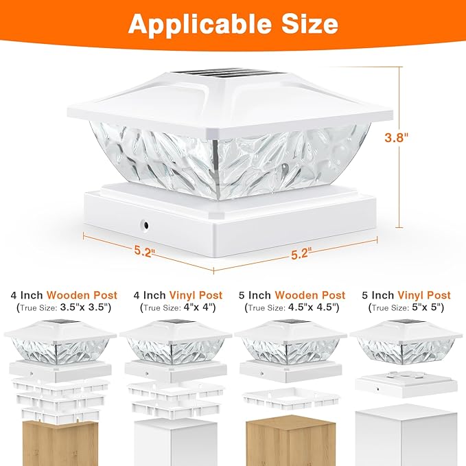 ENSLI 4 Pack Solar Post Cap Lights, 2 Mode Bright Solar Post Lights Outdoor Waterproof, Outdoor Post Lights Solar Powered Deck Lights for 4x4 4.5x4.5 5x5 Posts in Garden Decor