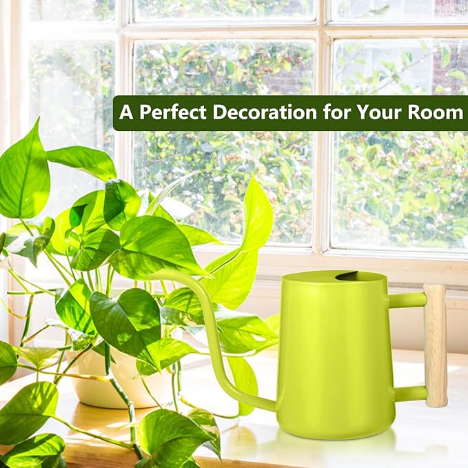 Watering Can Indoor Plants, 35oz Small Stainless Steel Metal Watering Can Modern Decorative Watering Pot with Long Spout for Indoor House Plant Bonsai Garden Flowers (Bright Green)