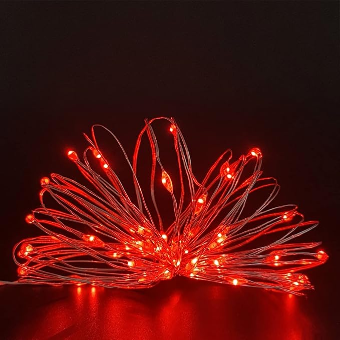 with Timer Function Battery Operated Dewdrop Led Lights,Mini Fairy Lights for Home Parties Christmas/Halloween Holiday Decoration,6 Hours on/18 Hours Off,30 LEDs,10 Feet (Red, 1)