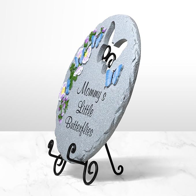 Let's Make Memories Personalized Garden Décor - Custom Garden Stone - Indoor/Outdoor - for Mom or Grandma - for Her - Engraved - Durable Resin - Butterfly Stone