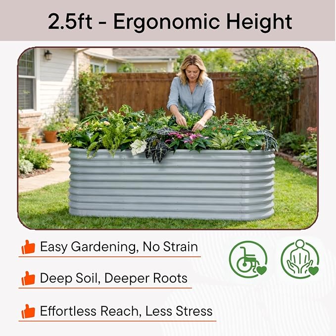 30" Extra Tall Galvanized Raised Garden Bed, 8x2x2.5 ft Metal Planters for Outdoor Plants, Heavy Duty Flower Bed Deep Root for Vegetable, Garden Bed Outdoor Large Planter Box - Brooklyn Grey