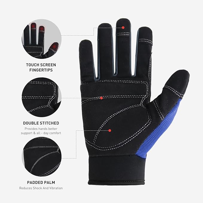HANDLANDY Work Gloves for Men & Women, Utility Mechanic Working Gloves Touch Screen, Flexible Yard Work Gloves