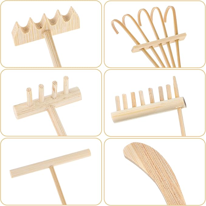 6 Piece Mini Zen Garden Rake Tools, Miniature Tabletop Rock Sand Zen Garden Accessories Zen Sand Garden Rake Set Small Rakes for Garden Beds Mini Sand Stamp Rakes for Home Office Desktop Decoration