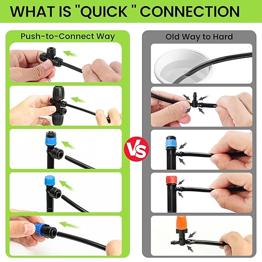 Bonviee 247FT Drip Irrigation System, Automatic Garden Watering System Kit with 50FT 5/16” & 1/4” Drip Tubing, Quick-to-Connect Fittings, Adjustable Drip Emitters for Raised Beds, Greenhouse, Lawn