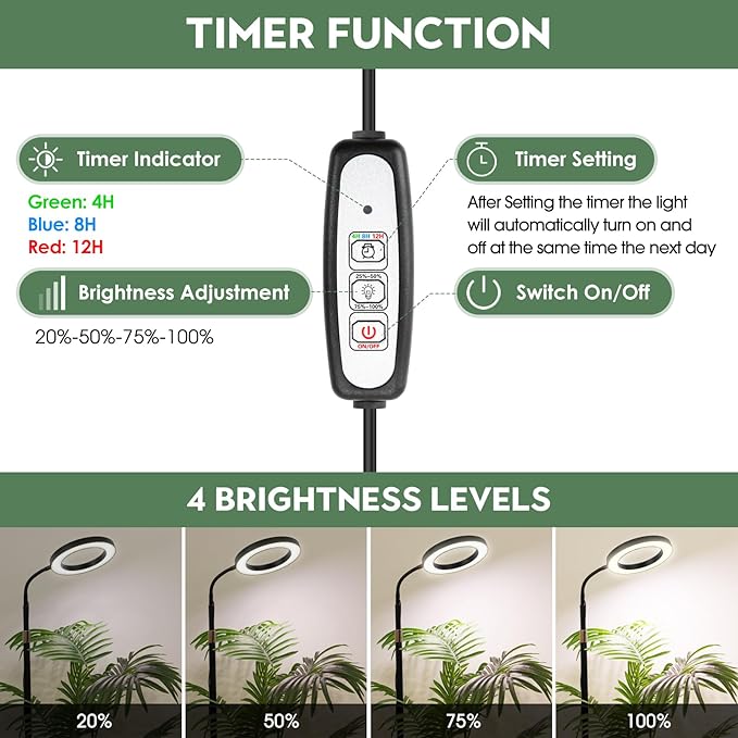 LBW Grow Lights for Indoor Plants Full Spectrum with Stand, Floor Plant Growing Lamp for Large Plants, Auto ON/Off Timer 4/8/12H, 4 Dimmable Levels, 68 inches Adjustable Height