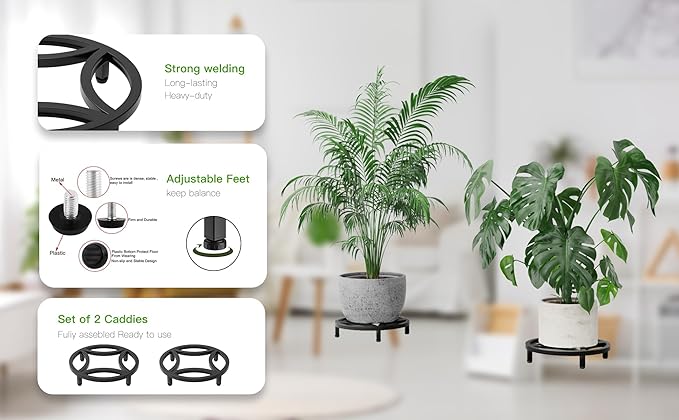 Zhongma 2 Pack 11.8" Sturdy Potted Plant Stand Flower Pot Holder Heavy Duty Construction, Low Plant Stand for Home Indoor and Outdoor, Sturdy plant riser and saucer without Installation Required