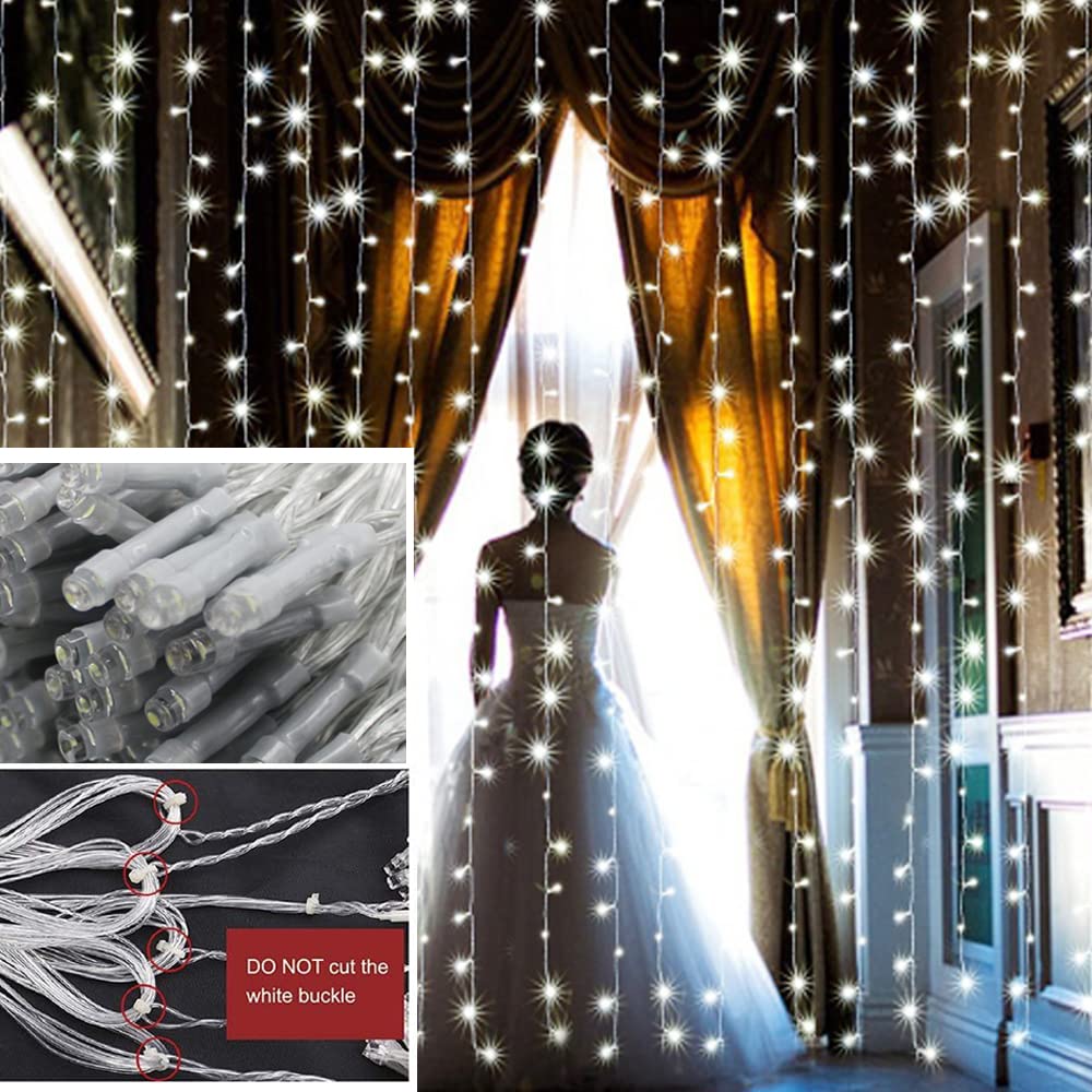 Solhice LED Curtain Lights Outdoor 20ft x10ft Cool White, 600 LED String Lights Backdrop Indoor Plug in, Twinkle Lights for Outside Backyard Wedding Bedroom Décor (Not Connectable)