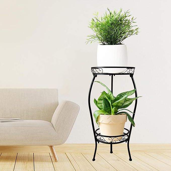 NOAMOO Metal Plant Stand 2 Tier Indoor Outdoor, 2 Pack Tall Flower Pot Shelf Rustproof Stable Heavy Duty Corner Stand, 28 inch Multiple Plant Display Rack for Living Room Patio Balcony Garden