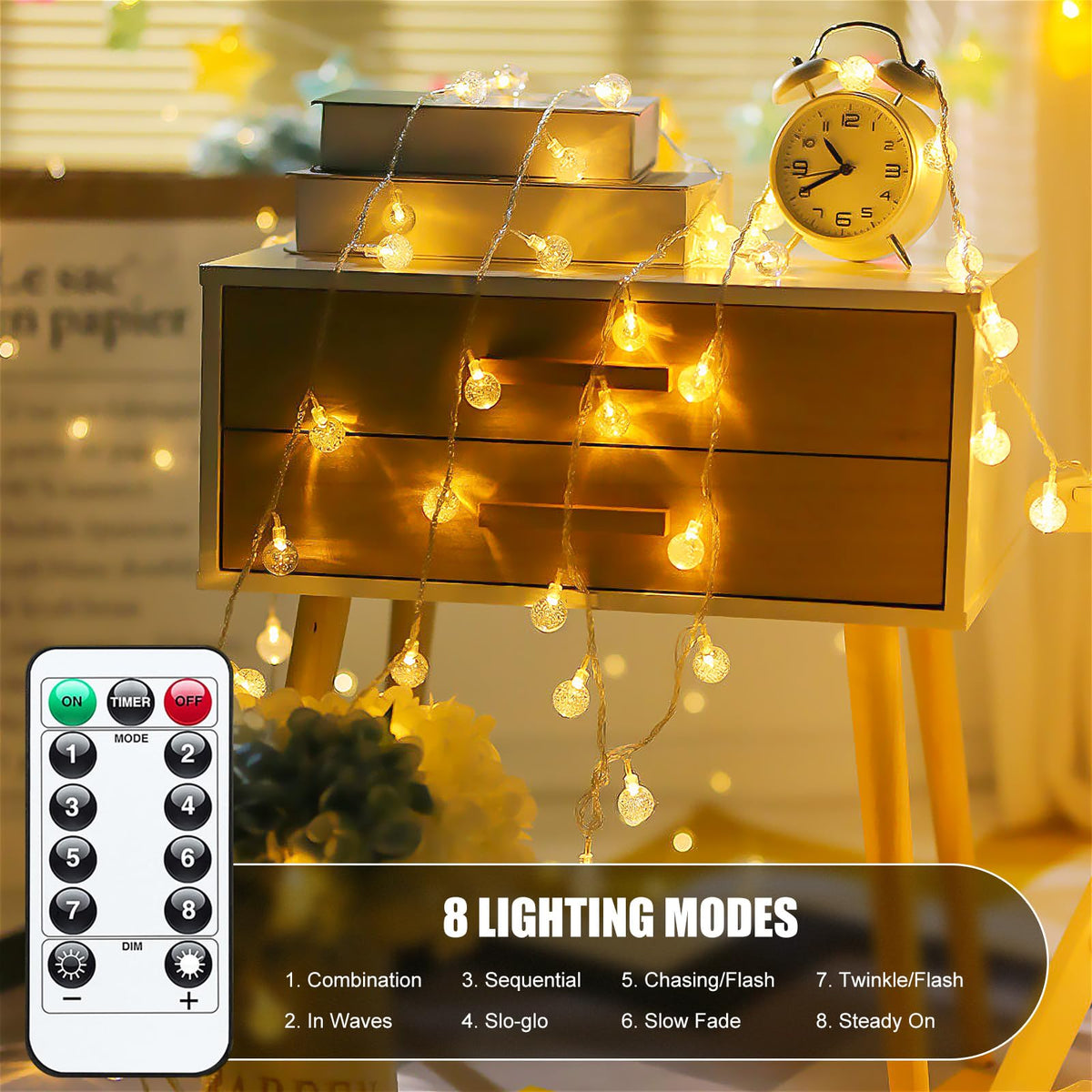 Minetom Crystal Globe String Lights Battery Operated - 17 ft 30 LED Globe Fairy String Lights with Remote, Waterproof for Indoor Bedroom Tent Loft Bed Patio Party Wedding Decor, Warm White