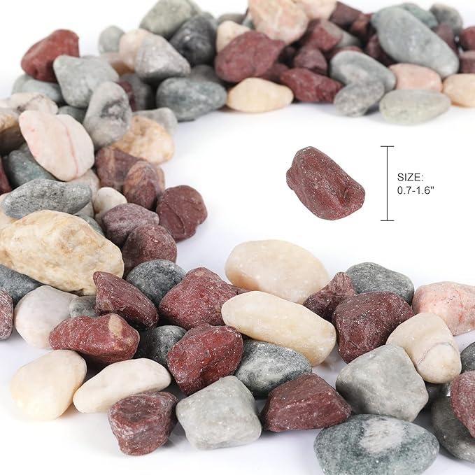 Ausluru 5lbs Natural River Rocks, Polished Pebbles for Plants Garden, 1-2 inch Decorative Countryside Stones, Ideal for Fish Tank, Vases, Crafting, Garden Landscaping Rocks,Countryside