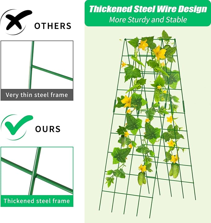 DoCred Cucumber Trellis, 59" High 2 Pack Foldable A Frame Trellis for Raised Bed Climbing Plants, Vegetables, Includes Plant Support Clips, Twist Ties, Plastic Ties- Made from PVC-Coated Steel