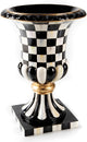 MACKENZIE-CHILDS Pedestal Tabletop Urn, Decorative Centerpiece for Table, Mantel, or Shelf, Tall, Black-and-White Courtly Check