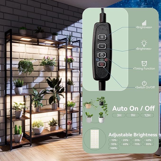Plant Stand Indoor with Grow Lights 11 Tiered Wood Indoor Plant Shelf 62" Tall Plant Stand Metal Frame for Indoor Plants Multiple Flower Pot Holder, Large Plant Rack for Living Room Patio Corner
