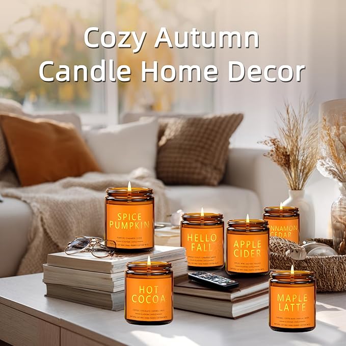 Fall & Christmas Candles, Soy Candles Set - 7Oz * 6 Pack, Holiday/Birthday/Christmas Gifts for Women & Men, Autumn Scents of Hello Fall/Spice Pumpkin/Apple Cider/Hot CocoaCinnamon & Cedar/Maple Latte