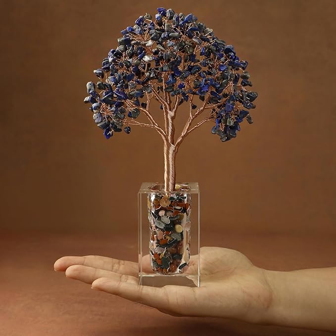 Magic and Miracles Lapis Lazuli Crystal Tree, Office New Home Desk Decor, Meditation Yoga Plant, Gemstone Tree, Xmas Anniversary Housewarming Gifts for Women Coworkers Nana Daughter
