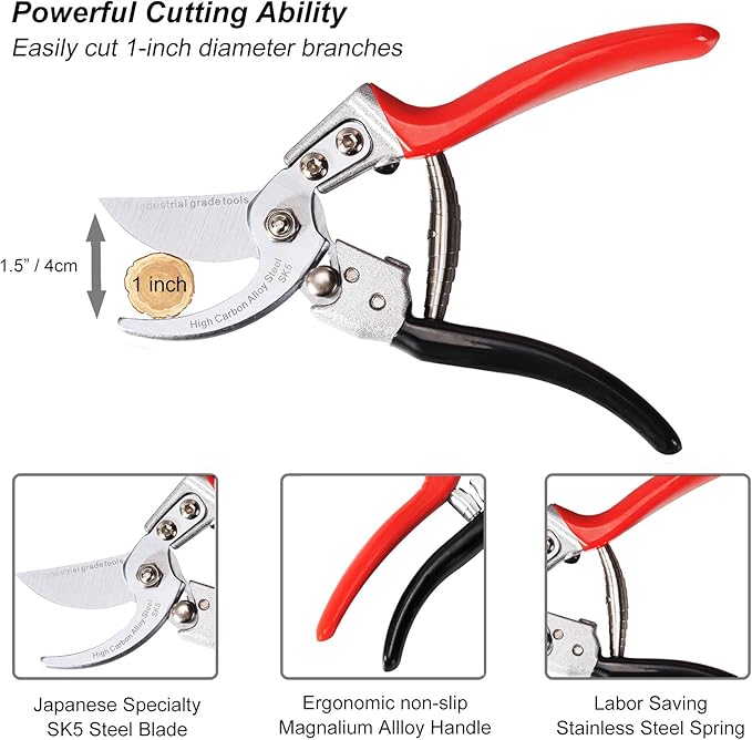 TONMA Pruning Shears [Made in Japan] Professional 8 Inch Premium Plant Garden Scissors Secateurs with Ergonomic Handle, Gardening Gifts Bypass Hand Pruners Branch Gardening Clippers for Plants