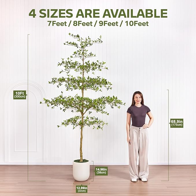 9FT Artificial Black Olive Tree Indoor with White Planter – Tall Luxury Faux Olive Tree, Mediterranean Architectural Statement Decor for Living Room & Office,VN232