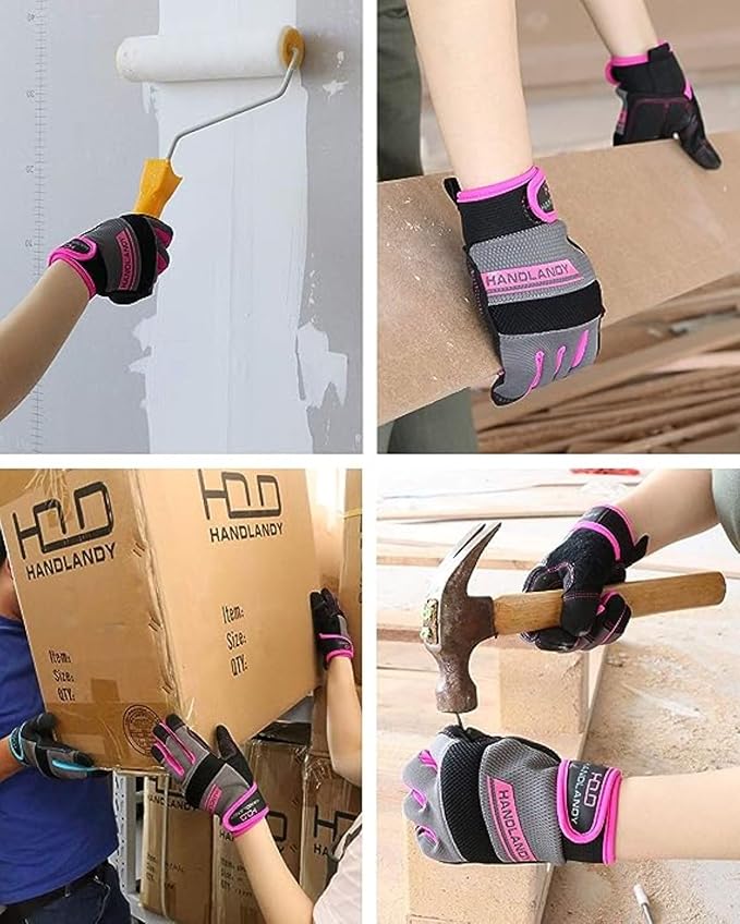 HANDLANDY Work Gloves for Women, Breathable Leather Gardening Glove for Yard Maintenance, Hand Protection with Touch Screen for Gardeners, Farmers