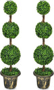 DREAMADE 4ft Topiary Trees Artificial Outdoor/Indoor, Faux Plants Shrub Bushes w/Cement-Filled Retro Pot, Fake Triple Ball Boxwood Topiary Set of 2 for Home, Office, Porch, Front Door, Entrance
