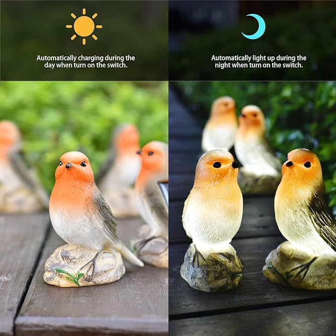 Solar Garden Decor Outdoor Statues - Waterproof Loving Bird Lights Decor for Yard, Lawn, Patio and Balcony Ornament, Unique House Warming Gifts for Women Grandma - 2 Pack