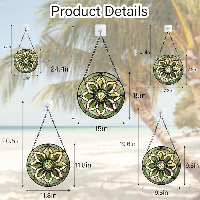 HWRHTR Stained Glass Window Hanging - White Green Boho Flower Suncatcher for Doors Window Home Sun Catchers Decor Christmas Mother's Day Birthday Gifts for Teacher Women Men Mom Nana 11.8 in
